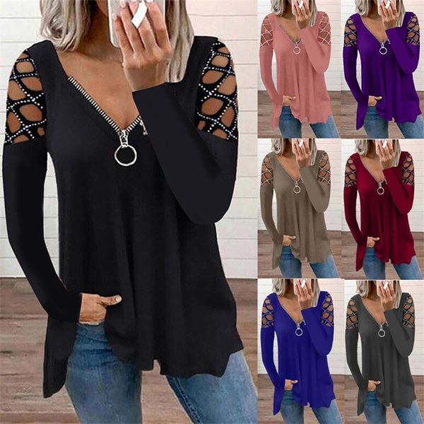 autumn winter drilling zipper v neck long sleeve t shirt women casual loose fashion hollow out solid 5xl 220307, White
autumn winter drilling zipper v neck long sleeve t shirt women casual loose fashion hollow out solid 5xl 220307, White