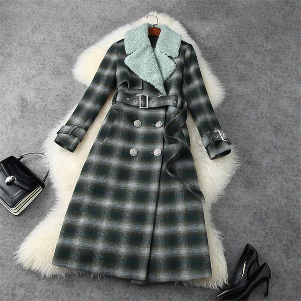 england style winter runway fashion fur collar vintage plaid thick woolen jackets and coats women long overcoat female outerwear, Black
england style winter runway fashion fur collar vintage plaid thick woolen jackets and coats women long overcoat female outerwear, Black