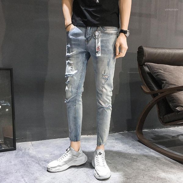 men's jeans spring skinny men fashion wash tearing hole denim pants man slim fit streetwear hip hop cowboy trousers male clothes1, Blue 
men's jeans spring skinny men fashion wash tearing hole denim pants man slim fit streetwear hip hop cowboy trousers male clothes1, Blue