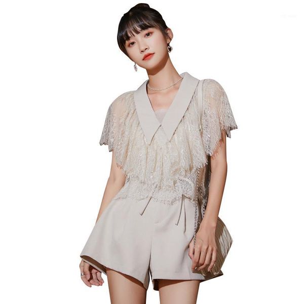 2020 summer new women's set elegant slim lace v-neck blouse + high waist drawstring short pants suits fashion 2 piece sets1, White
2020 summer new women's set elegant slim lace v-neck blouse + high waist drawstring short pants suits fashion 2 piece sets1, White