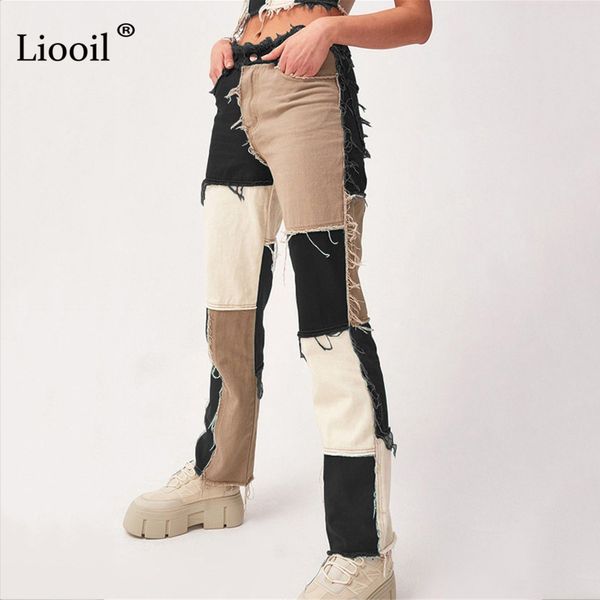 patchwork high waist straight leg pants streetwear womens jeans bottoms color block trousers brown contrast stitch pants lj201130, Black;white
patchwork high waist straight leg pants streetwear womens jeans bottoms color block trousers brown contrast stitch pants lj201130, Black;white