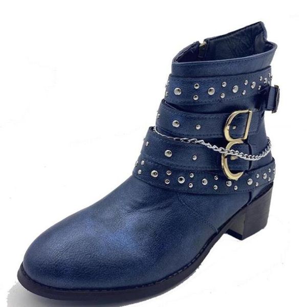 fashion high heels women's boots rivet belt buckle ankle boot autumn female retro casual pointed rome boots botas de mujer kl6701, Black