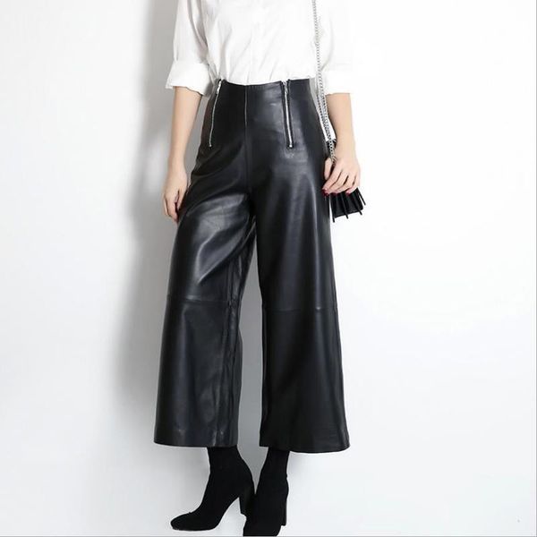 england high-quality real-quality sheep ankle length women's high-waist spring was thin leg wide leather pants f1001, Black;white
england high-quality real-quality sheep ankle length women's high-waist spring was thin leg wide leather pants f1001, Black;white