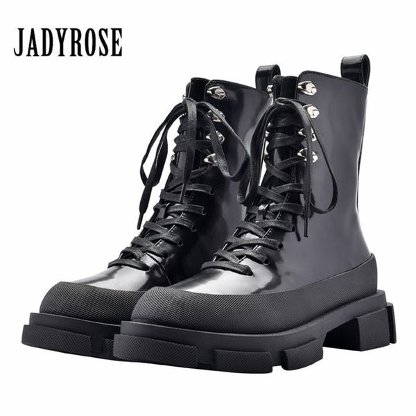 

jady rose punk style black women ankle boots thick heel creepers riding boots lace up autumn botas mujer platform rubber shoes t200111