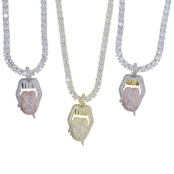 new all hallows' day gift pendant jewelry for women iced out bling cz tennis chain tongue pendant drip dollar lip necklace, Silver
new all hallows' day gift pendant jewelry for women iced out bling cz tennis chain tongue pendant drip dollar lip necklace, Silver