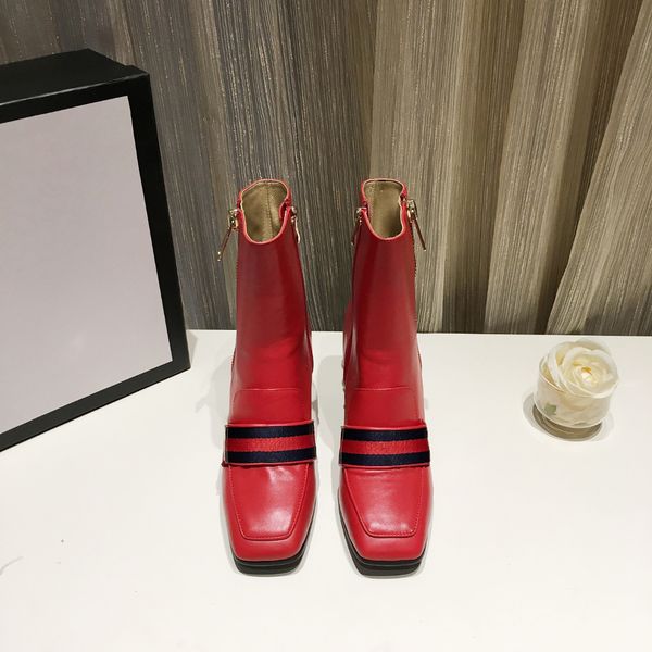 designer womens boots luxury red gold symbol heel pearl decoration side zipper square head middle heel with box size 35-40, Black 
designer womens boots luxury red gold symbol heel pearl decoration side zipper square head middle heel with box size 35-40, Black