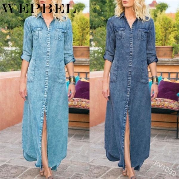 women's turn-down collar high waist denim dress patchwork ankle-length dress casual long sleeve single breasted dress q1210, Black;gray
women's turn-down collar high waist denim dress patchwork ankle-length dress casual long sleeve single breasted dress q1210, Black;gray