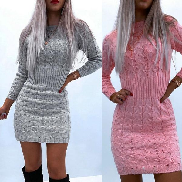 women long sleeve twist cable knit bodycon mini sweater dress o-neck solid color empire waist jumper streetwear, Black;gray
women long sleeve twist cable knit bodycon mini sweater dress o-neck solid color empire waist jumper streetwear, Black;gray