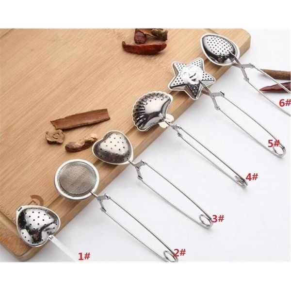 

6styles stainless steel tea spoon seasoning infuser star shell oval round heart shape strainer teaware dhb653