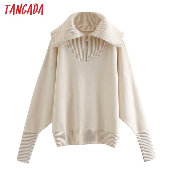 tangada women 2020 fashion elegant knitted sweater jumper zipper turn down collar female oversize pullovers chic lj201114, White;black
tangada women 2020 fashion elegant knitted sweater jumper zipper turn down collar female oversize pullovers chic lj201114, White;black