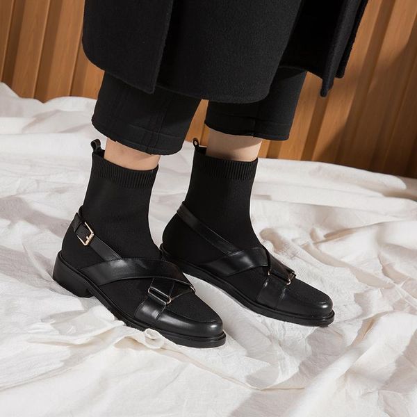 ankle boots women's new winter shoes cow leather knitting buckle stretch ankle boots women's botas mujer, Black
ankle boots women's new winter shoes cow leather knitting buckle stretch ankle boots women's botas mujer, Black