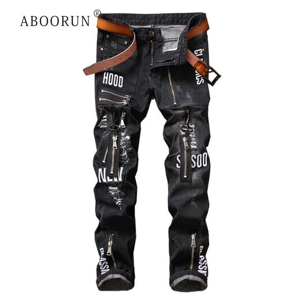 men's jeans aboorun black punk multi zippers ripped streetwear nightclub for male r474, Blue
men's jeans aboorun black punk multi zippers ripped streetwear nightclub for male r474, Blue
