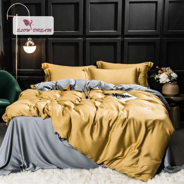 slowdream beauty yellow gray 100% silk bedding set silky healthy quilt cover pillwocase king flat sheet or fitted sheet
slowdream beauty yellow gray 100% silk bedding set silky healthy quilt cover pillwocase king flat sheet or fitted sheet