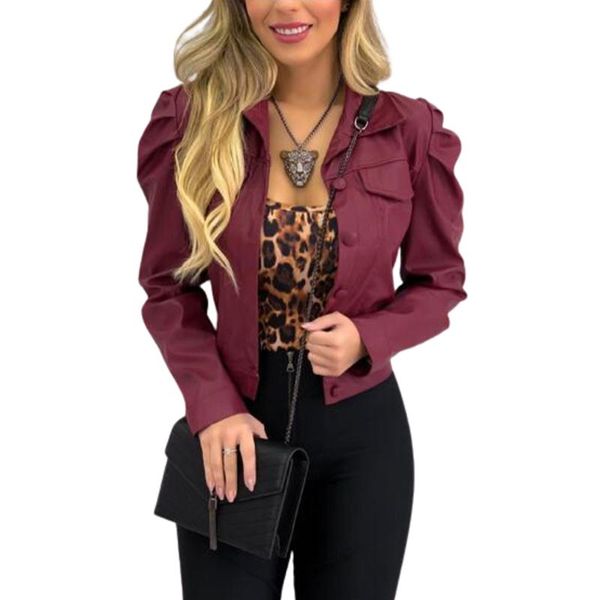 women short jacket pu leather jackets coat solid color long sleeve button motorcycle coat female jacket women fall clothes 2020, Black;brown
women short jacket pu leather jackets coat solid color long sleeve button motorcycle coat female jacket women fall clothes 2020, Black;brown
