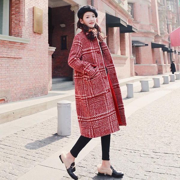 women's wool & blends women winter red plaid long woolen coat thick warm checkered sleeve turn down collar loose straight blends1, Black
women's wool & blends women winter red plaid long woolen coat thick warm checkered sleeve turn down collar loose straight blends1, Black
