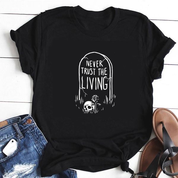 never trust the living t-shirt vintage aesthetic tumblr halloween women grunge cotton camisetas graphic horror tee, White
never trust the living t-shirt vintage aesthetic tumblr halloween women grunge cotton camisetas graphic horror tee, White