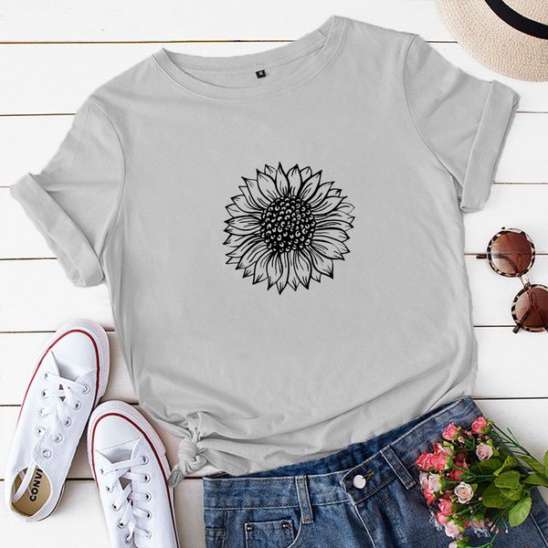 lh20441 new summer sunflower print loose cotton casual round neck comfortable trendy t-shirt short sleeve women, White
lh20441 new summer sunflower print loose cotton casual round neck comfortable trendy t-shirt short sleeve women, White