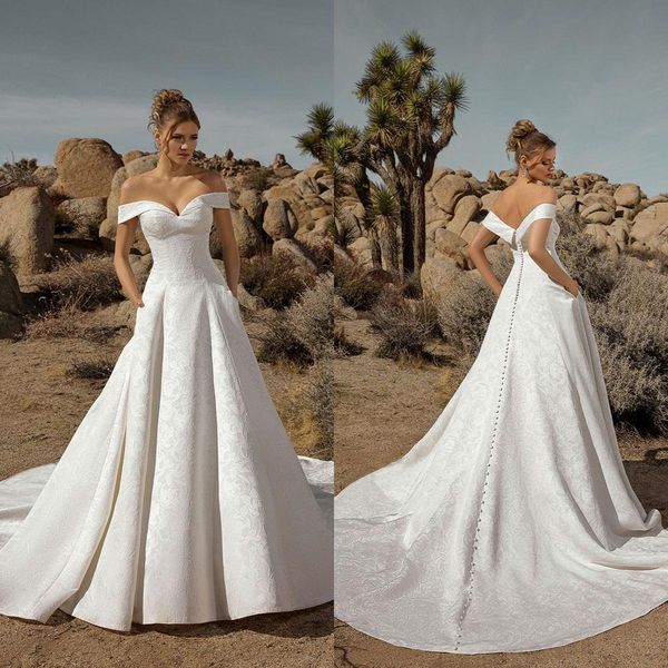 simple a-line wedding dresses off shoulder lace beach bridal gowns backless sweep train button plus size wedding dress custom, White
simple a-line wedding dresses off shoulder lace beach bridal gowns backless sweep train button plus size wedding dress custom, White