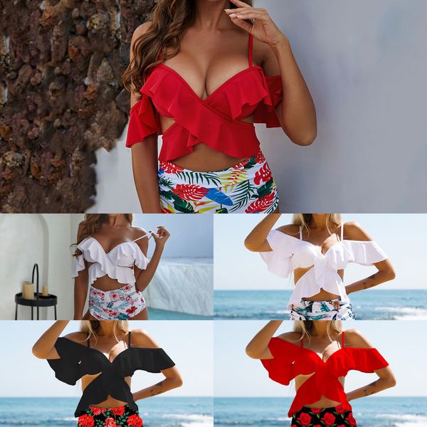 white ruffled bikini high waist swimsuit cross bandage floral print swimwear women plus size bathing suit biquinis female y1120, White;black
white ruffled bikini high waist swimsuit cross bandage floral print swimwear women plus size bathing suit biquinis female y1120, White;black