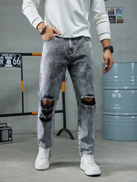 men ripped washed jeans y4pp#, Blue 
men ripped washed jeans y4pp#, Blue