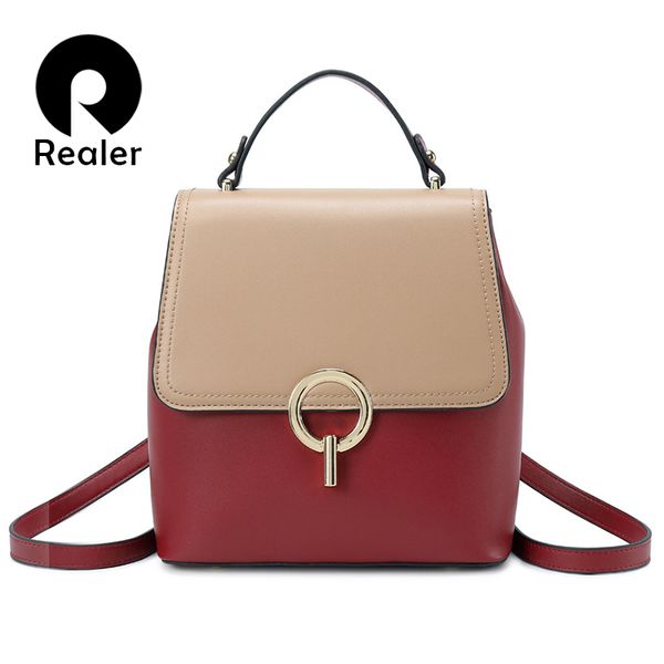 realer women backpack small spilt leather backpack for women school backpack for teenager girls panelled shoulder bag 2020