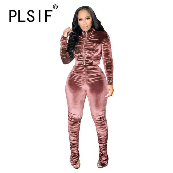 women's tracksuits spring winter solid velvet pant set draped 2 pieces full sleeve and long ruched two, Gray
women's tracksuits spring winter solid velvet pant set draped 2 pieces full sleeve and long ruched two, Gray