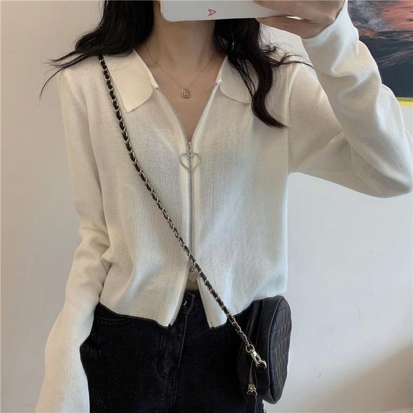 women's knits & tees fashion collar love double zipper cardigan women solid color long sleeved knitted outerwear coat, White
women's knits & tees fashion collar love double zipper cardigan women solid color long sleeved knitted outerwear coat, White
