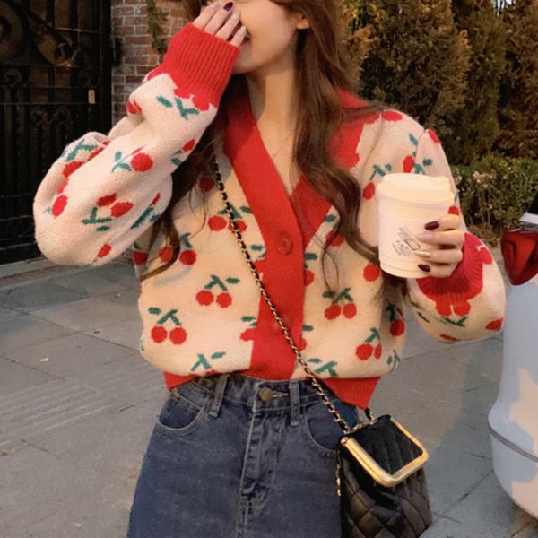 ugly christmas autumn sweet cherry cardigan women's shrot japanese female sweater 2021 7noj, White;black
ugly christmas autumn sweet cherry cardigan women's shrot japanese female sweater 2021 7noj, White;black
