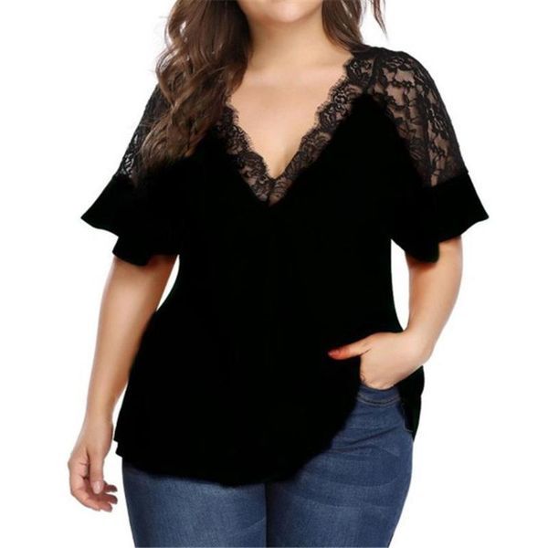 women's blouses & shirts women summer short ruffled sleeve deep v neck lace patchwork casual blouse female top, White
women's blouses & shirts women summer short ruffled sleeve deep v neck lace patchwork casual blouse female top, White