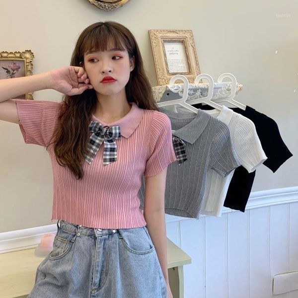 women's t-shirt ins hipster bow t shirts slim crop summer preppy style tees women's clothing turn-down collar knitted ladies fashi, White
women's t-shirt ins hipster bow t shirts slim crop summer preppy style tees women's clothing turn-down collar knitted ladies fashi, White