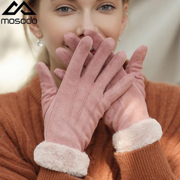 five fingers gloves mosodo winter women' suede waterproof fashion fur trim with inner lining warm, Blue;gray
five fingers gloves mosodo winter women' suede waterproof fashion fur trim with inner lining warm, Blue;gray