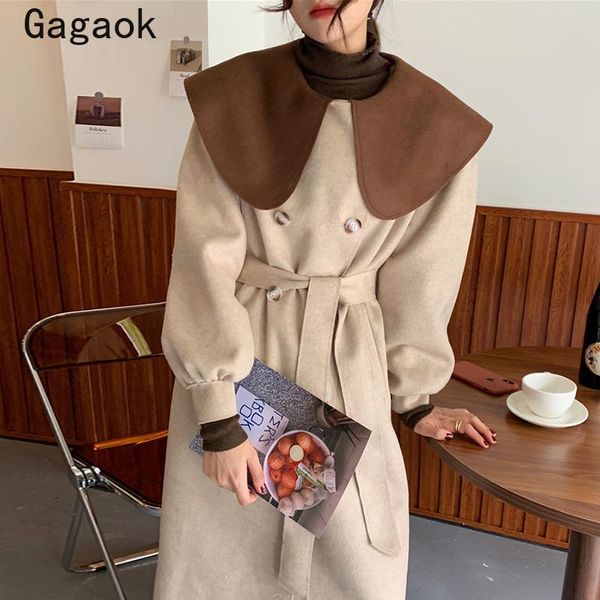 women's wool & blends gagaok women coats 2021 autumn winter patchwork lapel double breasted long loose chic korean wild fashion coat, Black
women's wool & blends gagaok women coats 2021 autumn winter patchwork lapel double breasted long loose chic korean wild fashion coat, Black