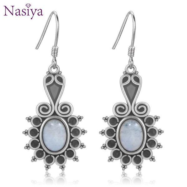 new style oval ethnic flower moonstone women's 925 sterling sliver drop earrings wedding party anniversary engagement jewelry, Silver 
new style oval ethnic flower moonstone women's 925 sterling sliver drop earrings wedding party anniversary engagement jewelry, Silver
