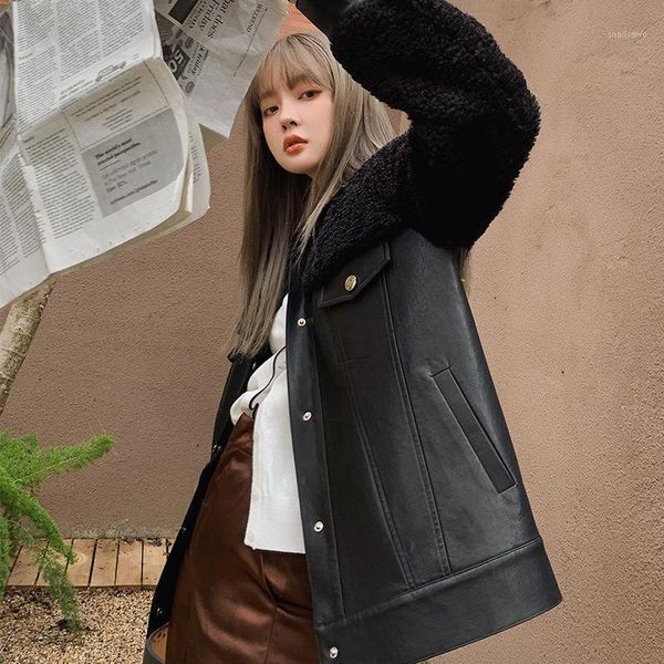 2021 new autumn winter solid color ladies faux fur coat thick warm women outwear female cotton coat, Black 
2021 new autumn winter solid color ladies faux fur coat thick warm women outwear female cotton coat, Black