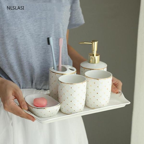 bath accessory set nordic ceramic five-piece wash tools soap dispenser gargle cup toothbrush holder dish bathroom
bath accessory set nordic ceramic five-piece wash tools soap dispenser gargle cup toothbrush holder dish bathroom
