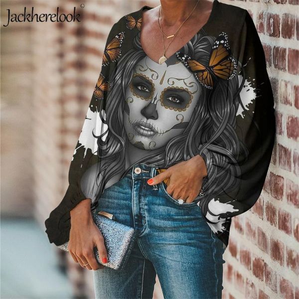 jackherelook summer chiffon black women's blouses sugar skull gothic shirt v-neack chemisier femme blouse social female, White
jackherelook summer chiffon black women's blouses sugar skull gothic shirt v-neack chemisier femme blouse social female, White