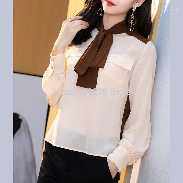 mall quality temperament silk shirt 2020 season wild spell color scarf collar shirt female1, White;black
mall quality temperament silk shirt 2020 season wild spell color scarf collar shirt female1, White;black