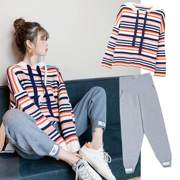 pregnant women go out fashion loose color contrast hooded sweater radish pants casual two piece suit autumn, White
pregnant women go out fashion loose color contrast hooded sweater radish pants casual two piece suit autumn, White