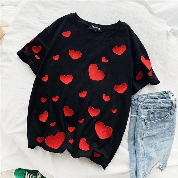 2020 casual loose tees summer short sleeve small love heart print women fashion black wild t-shirts high quality, White
2020 casual loose tees summer short sleeve small love heart print women fashion black wild t-shirts high quality, White