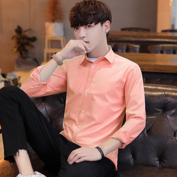 autumn new young men's long sleeve korean slim solid color light business casual shirt, White;black
autumn new young men's long sleeve korean slim solid color light business casual shirt, White;black