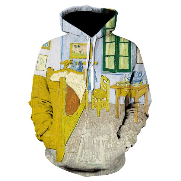 2021 almond blossom 3d printed hoodies retro hip hop pullover van gogh oil painting hoodie novelty streetwear mens c c0127, Black