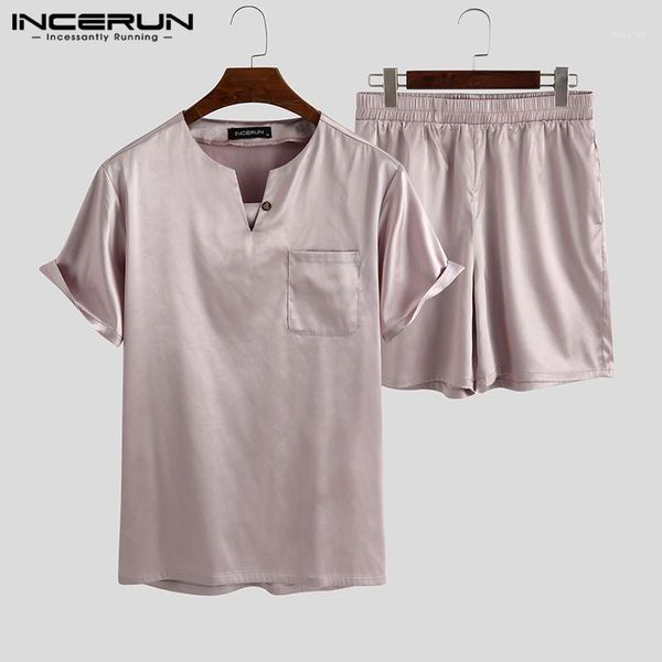 2020 men pajamas sets solid color v neck short sleeve breathable shorts homewear soft casual male sleepwear sets incerun1, Black;brown
2020 men pajamas sets solid color v neck short sleeve breathable shorts homewear soft casual male sleepwear sets incerun1, Black;brown