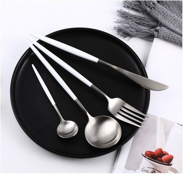 white silver stainless steel cutlery set knife spoon fork kitchen tableware steak cutlery home dinnerware upscale dinner bbykbq
white silver stainless steel cutlery set knife spoon fork kitchen tableware steak cutlery home dinnerware upscale dinner bbykbq