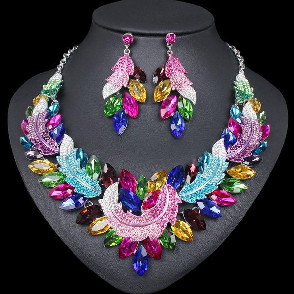luxury multi-color crystal necklace and earrings sets bridal jewelry sets party wedding leaves costume accessories women, Silver
luxury multi-color crystal necklace and earrings sets bridal jewelry sets party wedding leaves costume accessories women, Silver
