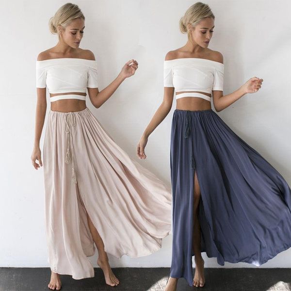 fashion women's summer boho casual long maxi party beach skirt lace up pleated high waist 2 colors solid vent long skirt, Black
fashion women's summer boho casual long maxi party beach skirt lace up pleated high waist 2 colors solid vent long skirt, Black