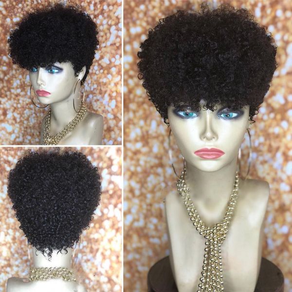 

stock new human real hair short bob pixie cut wigs brazilian glueless none lace front wig african american, Black;brown