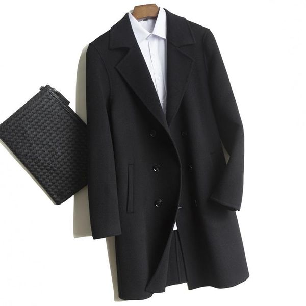 men's wool & blends and winter woolen coat medium long cashmere double faced fashionable windbreaker, Black
men's wool & blends and winter woolen coat medium long cashmere double faced fashionable windbreaker, Black