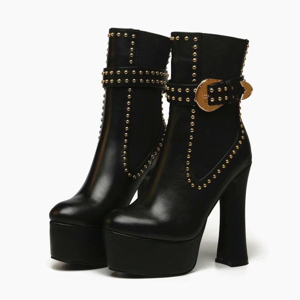 boots classic fashion women's super high heel thick water platform elastic rivet booties trendy individual boot, Black
boots classic fashion women's super high heel thick water platform elastic rivet booties trendy individual boot, Black