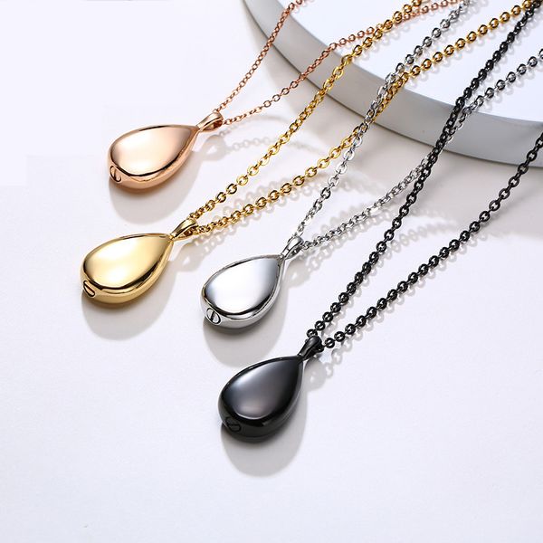 long necklace for women water drop pendant necklaces openable cinerary casket box memento necklace black silver rose gold