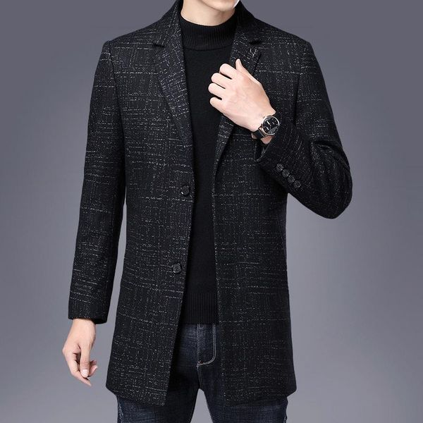men's wool & blends middle aged plaid stripe medium length woolen coat woollen casual suit 3026, Black
men's wool & blends middle aged plaid stripe medium length woolen coat woollen casual suit 3026, Black